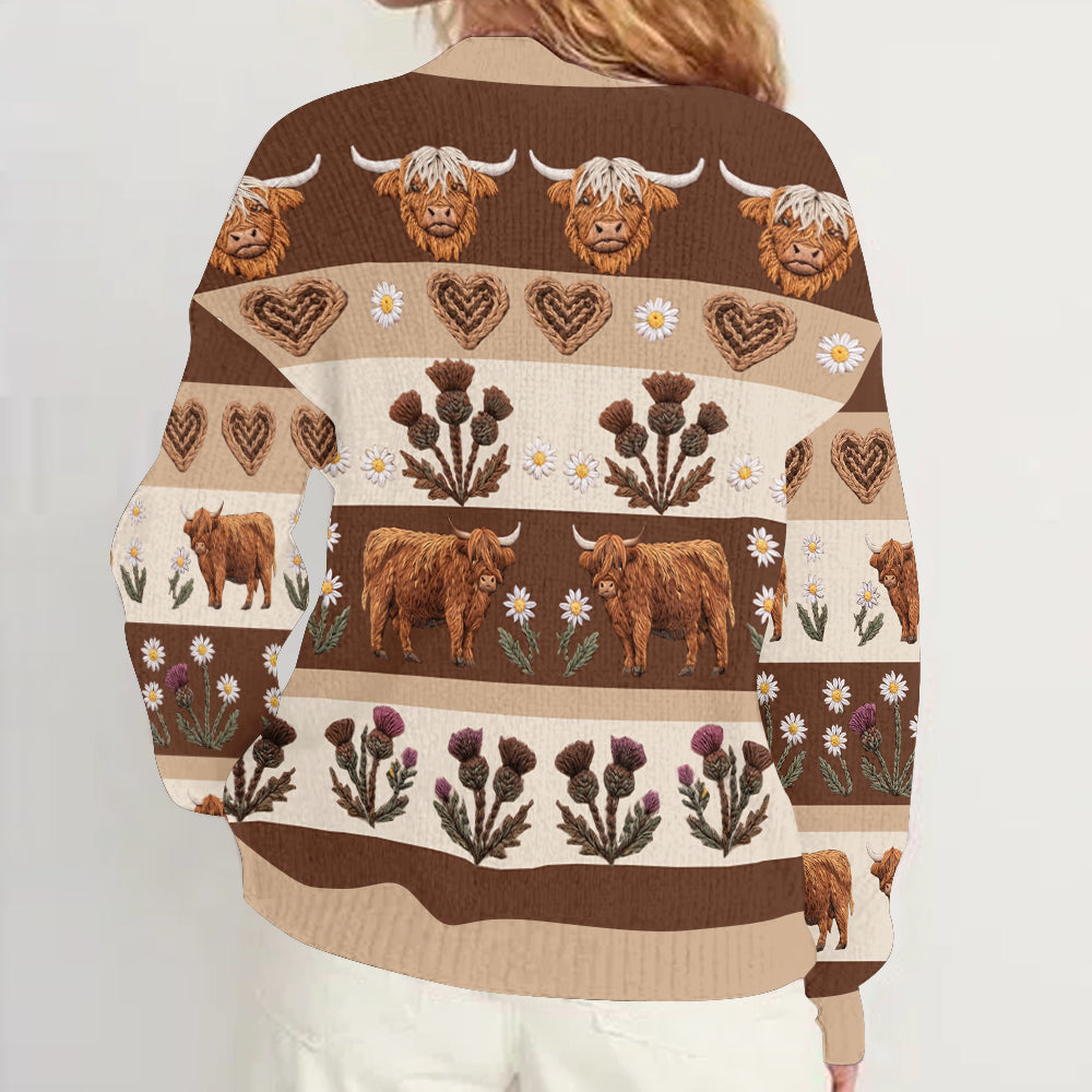 Farm Life - Personalized Highland Cow Cardigan Sweater