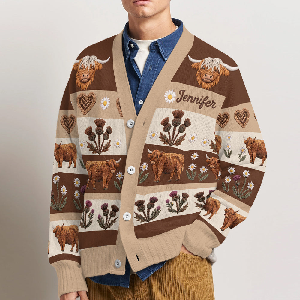 Farm Life - Personalized Highland Cow Cardigan Sweater