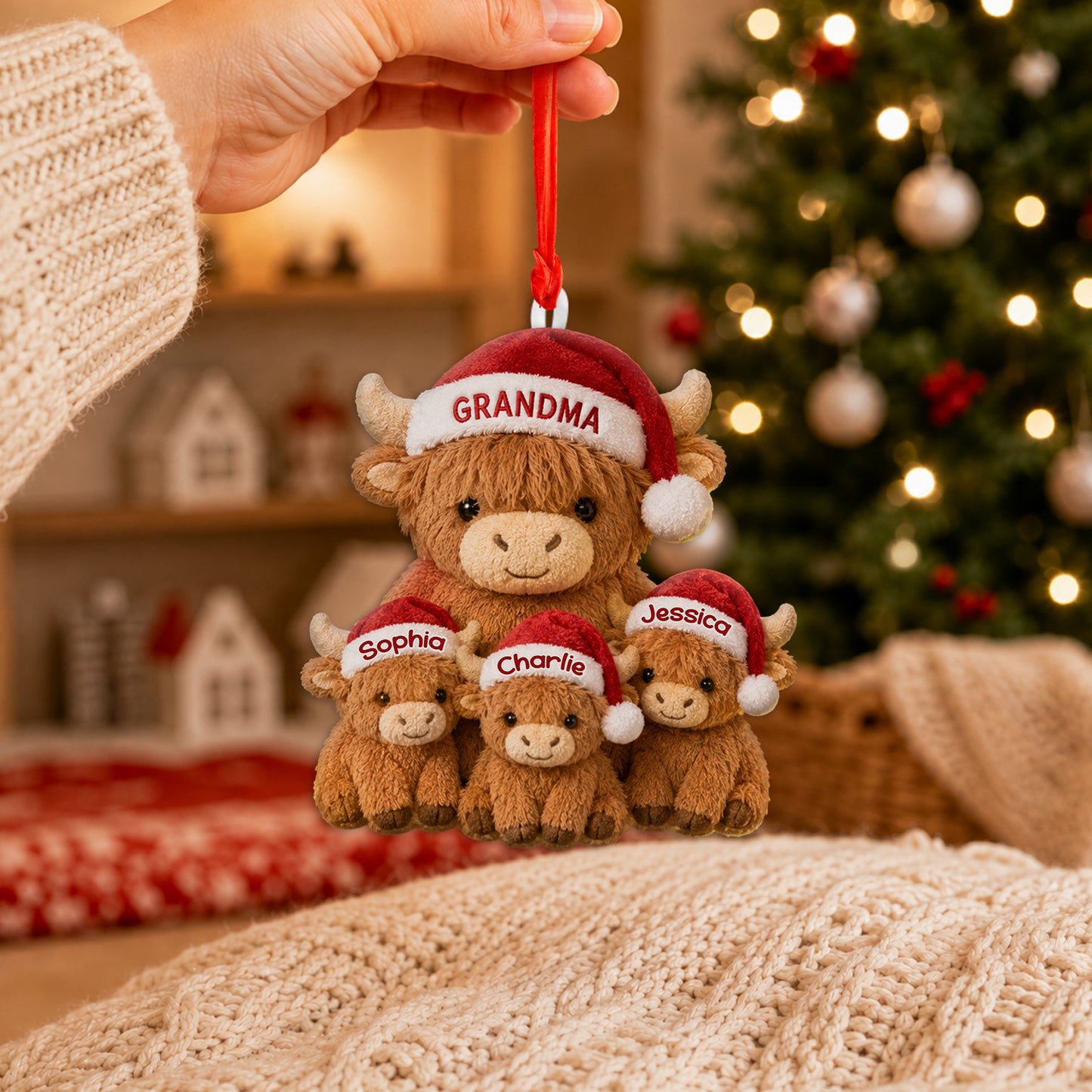 Best Grandma Ever Christmas Gift For Mom/Grandma - Personalized Highland Cow Plush Ornament
