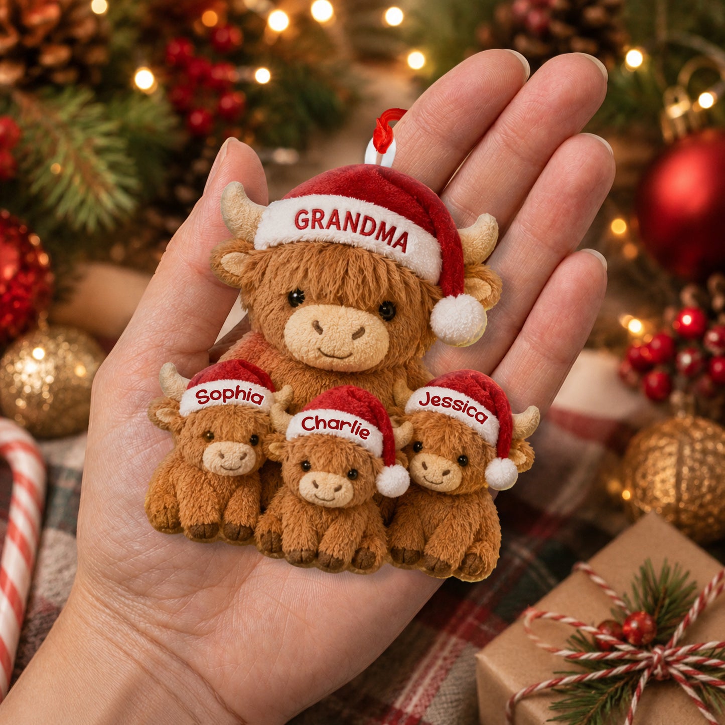 Best Grandma Ever Christmas Gift For Mom/Grandma - Personalized Highland Cow Plush Ornament