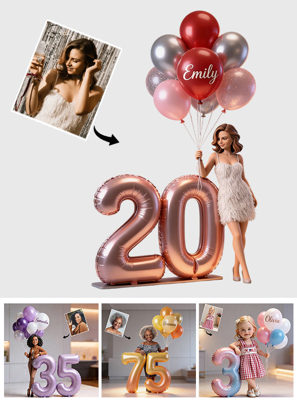 Custom From Photo, Balloons And Number - Personalized Birthday Custom Shaped Acrylic Plaque