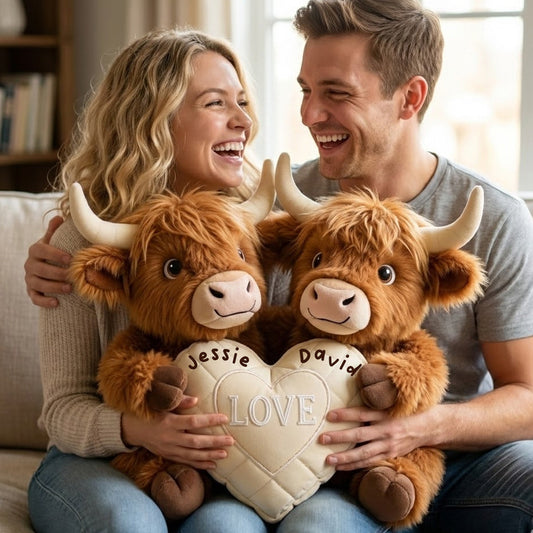Perfect Gift For Couple - Personalized Highland Cow Faux Fur Shaped Pillow