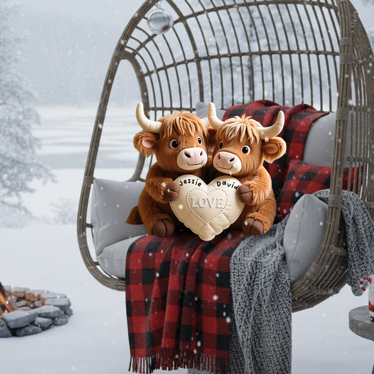Perfect Gift For Couple - Personalized Highland Cow Faux Fur Shaped Pillow