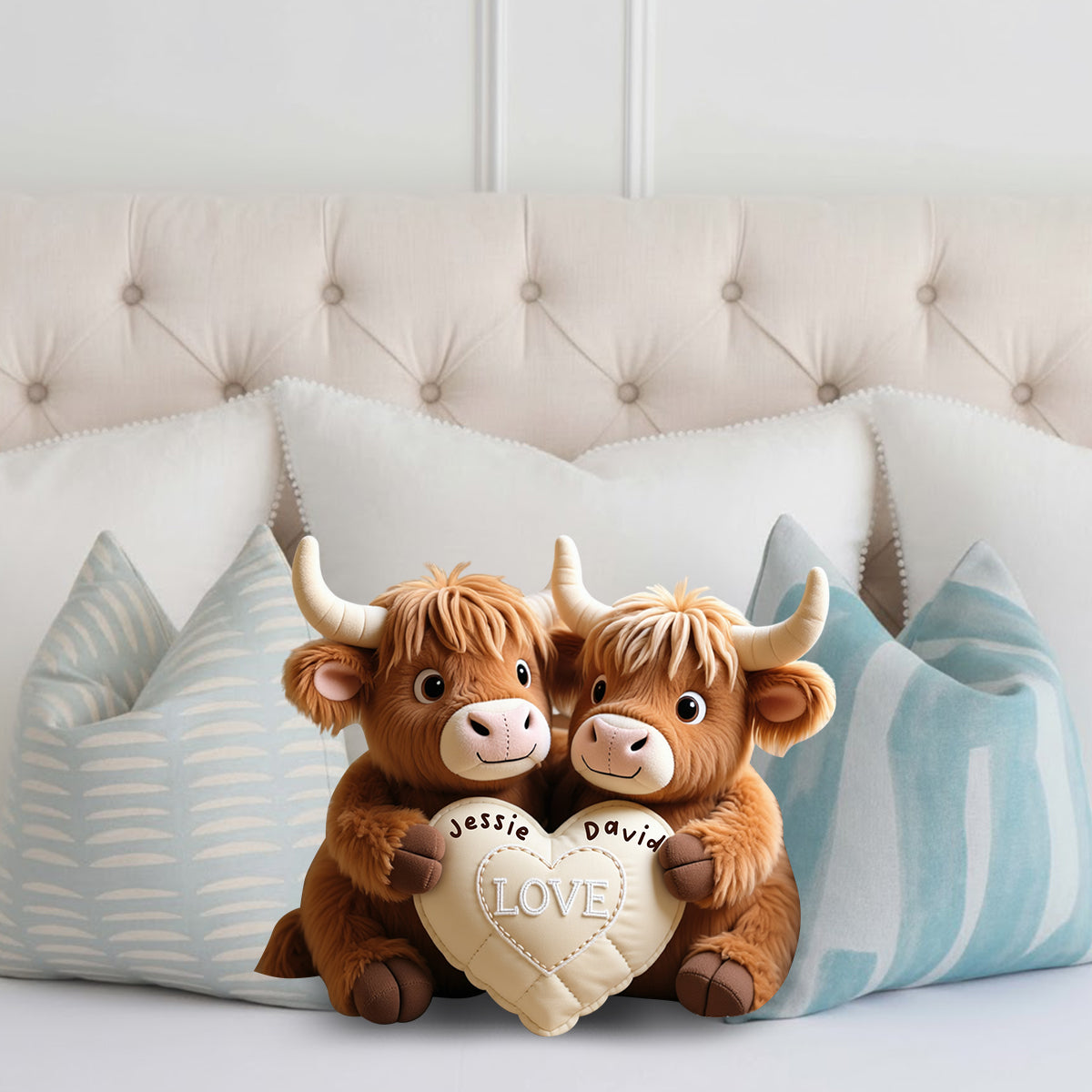 Perfect Gift For Couple - Personalized Highland Cow Faux Fur Shaped Pillow