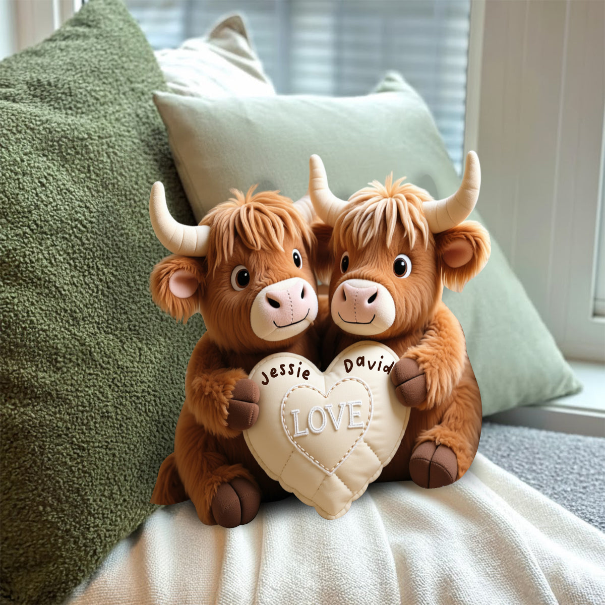 Perfect Gift For Couple - Personalized Highland Cow Faux Fur Shaped Pillow