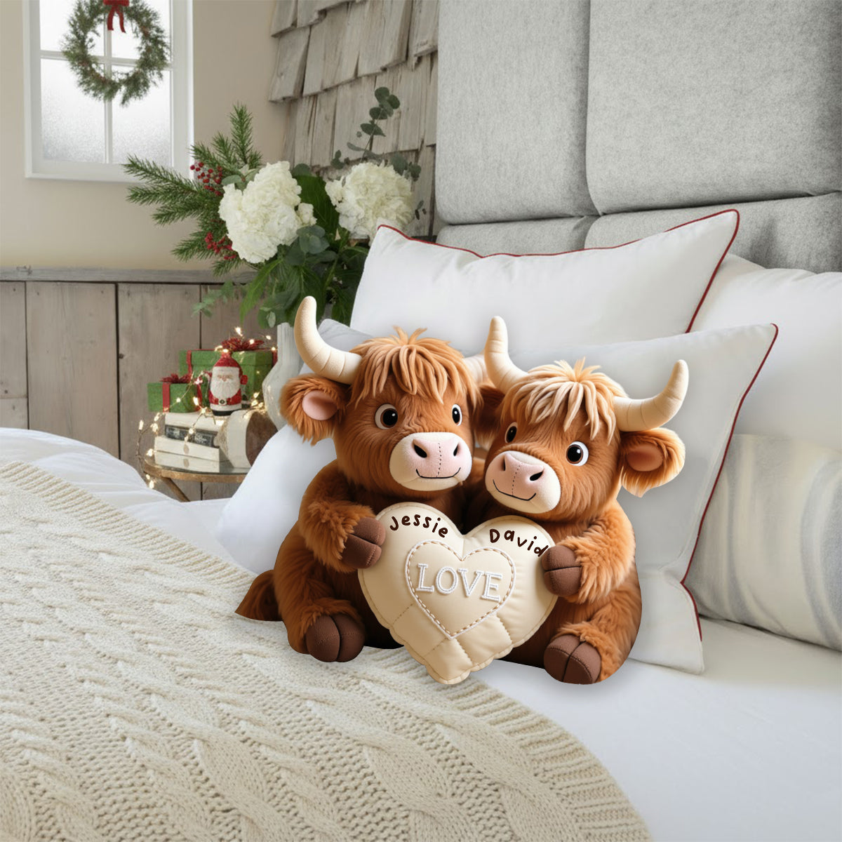 Perfect Gift For Couple - Personalized Highland Cow Faux Fur Shaped Pillow