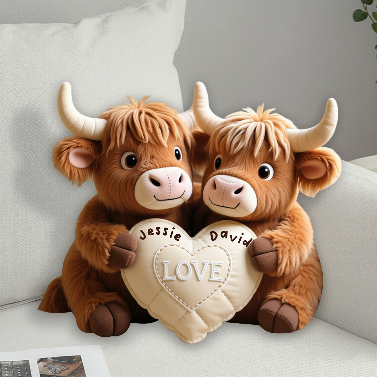 Perfect Gift For Couple - Personalized Highland Cow Faux Fur Shaped Pillow
