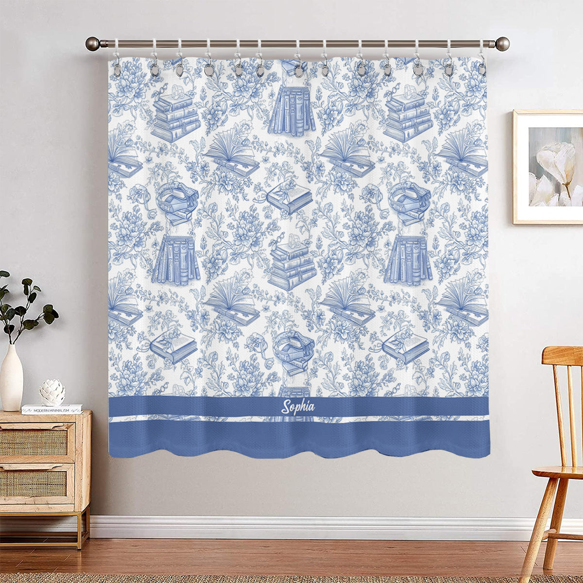 Toile De Jouy Chinoiserie Book - Personalized Book Blackout Window Curtain/ Drapes Set