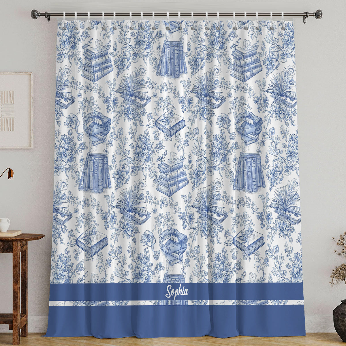 Toile De Jouy Chinoiserie Book - Personalized Book Blackout Window Curtain/ Drapes Set
