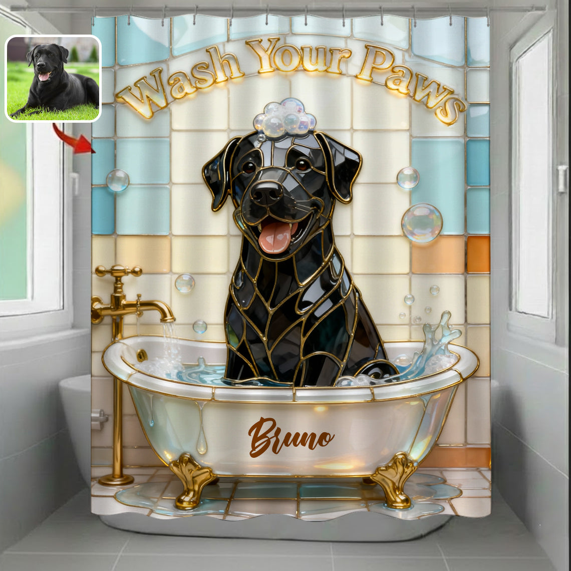 Wash Your Paw - Personalized Dog Bathroom Curtain & Mats Set