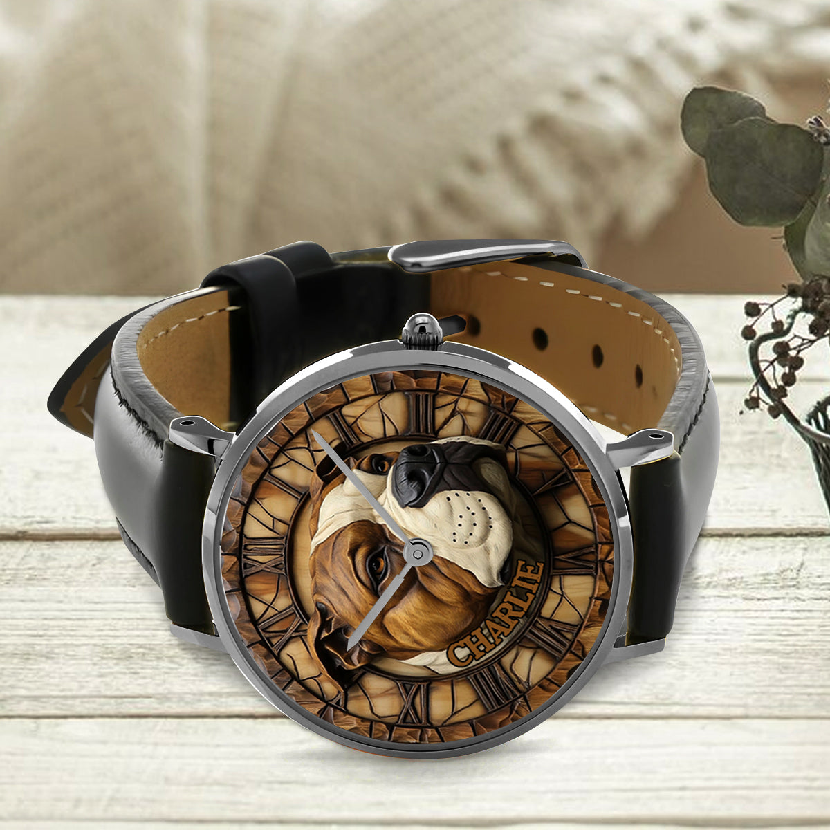 Montre-bracelet personnalisée pour chien American Staffordshire Terrier courageux