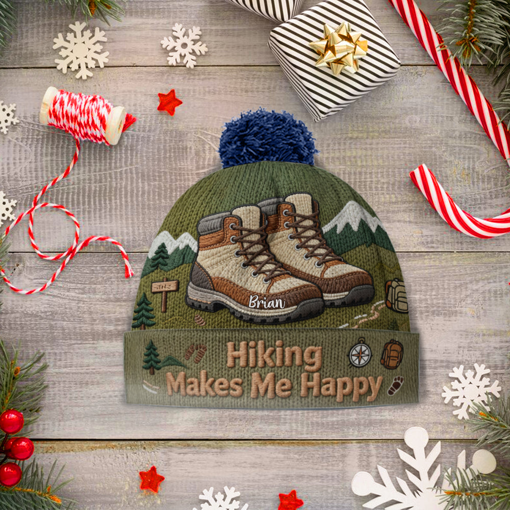 Hiking Makes Me Happy - Personalized Hiking Beanie Hat