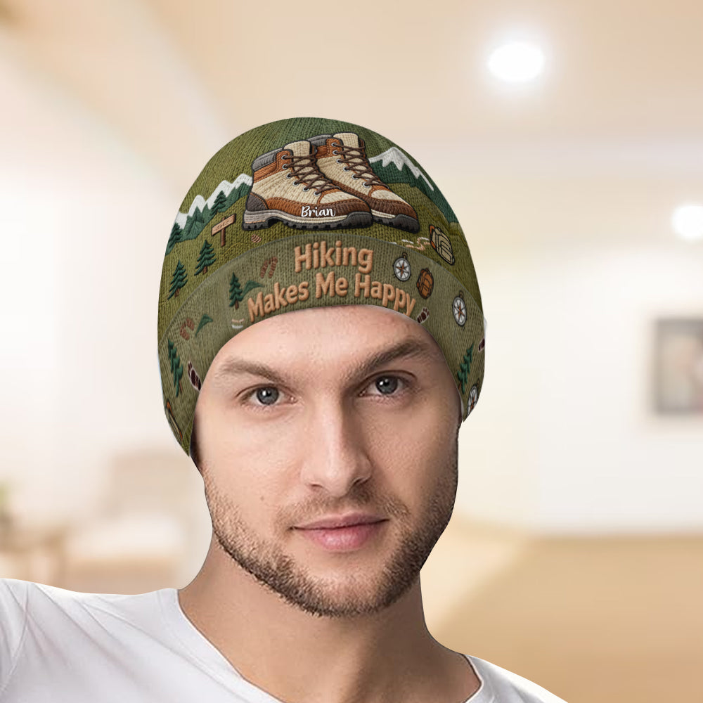 Hiking Makes Me Happy - Personalized Hiking Beanie Hat