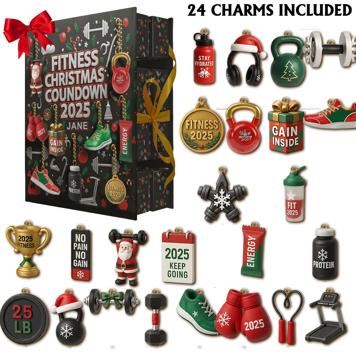 No Pain No Gain - Personalized Fitness Folded Advent Calendar With Ornaments