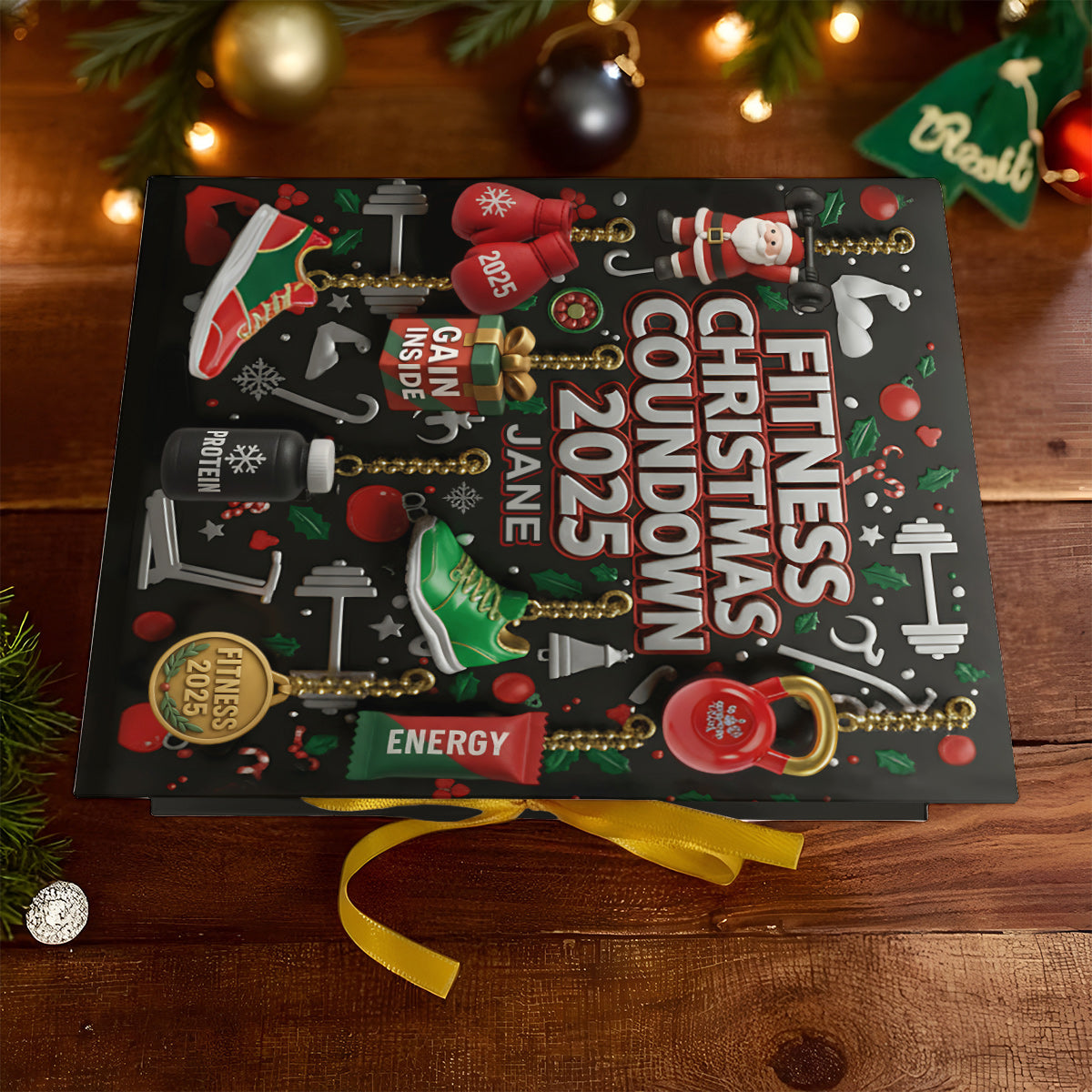 No Pain No Gain - Personalized Fitness Folded Advent Calendar With Ornaments