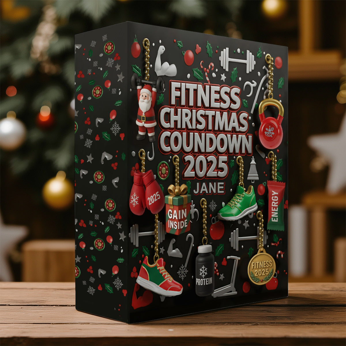 No Pain No Gain - Personalized Fitness Folded Advent Calendar With Ornaments