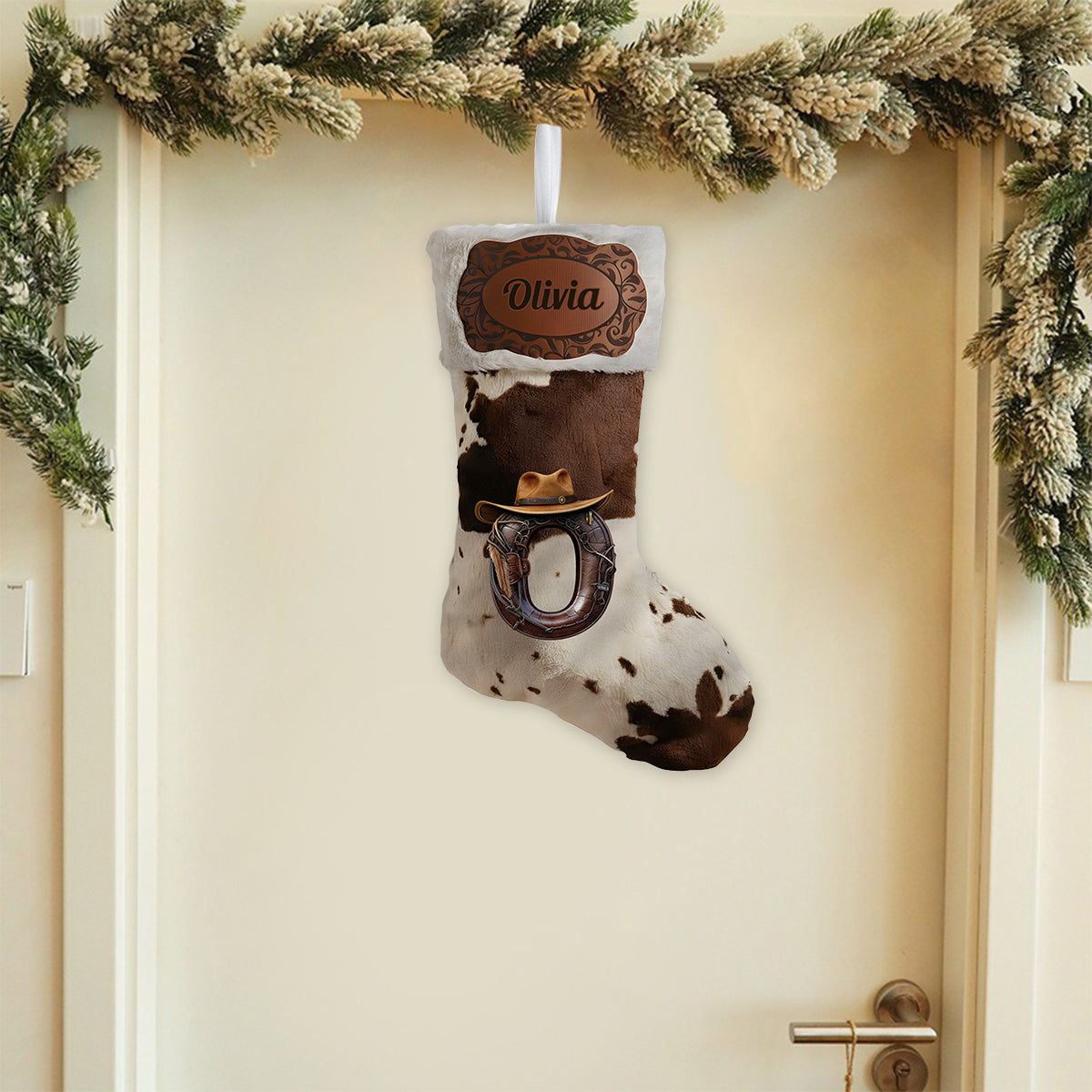 Howdy Christmas Initial Name Letter - Personalized Cowboy/Cowgirl Shaped Christmas Stocking