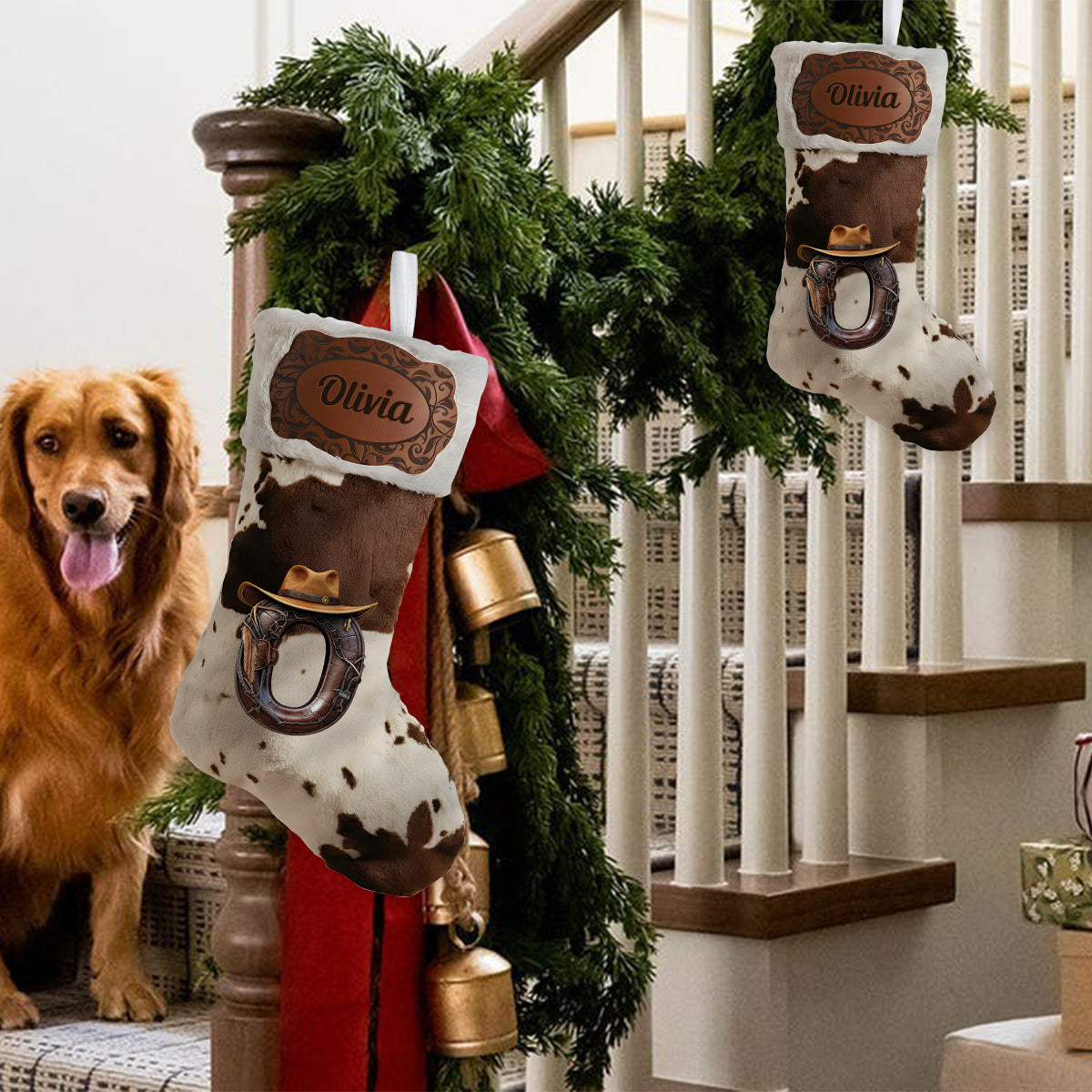 Howdy Christmas Initial Name Letter - Personalized Cowboy/Cowgirl Shaped Christmas Stocking