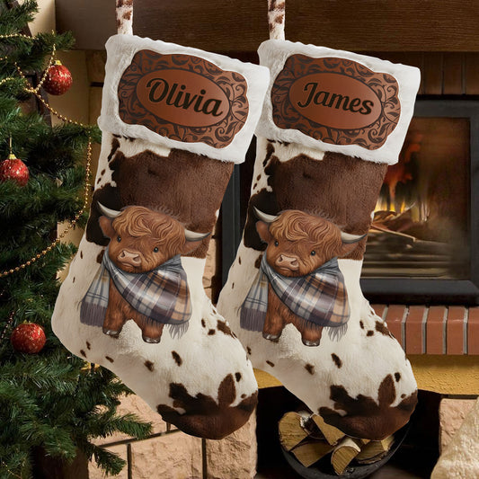 Joyeux Noël - Chaussette de Noël personnalisée en forme de vache des Highlands