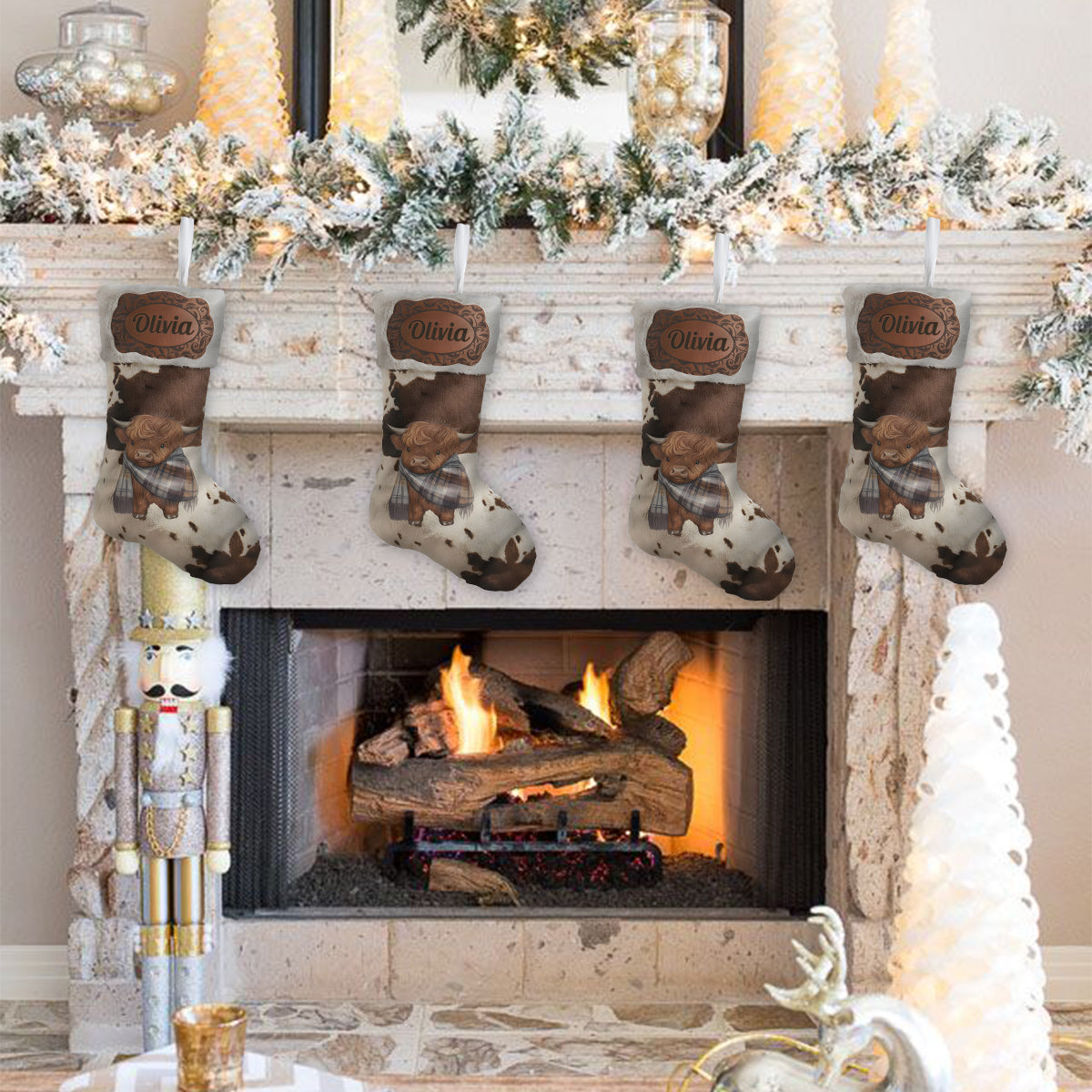 Joyeux Noël - Chaussette de Noël personnalisée en forme de vache des Highlands