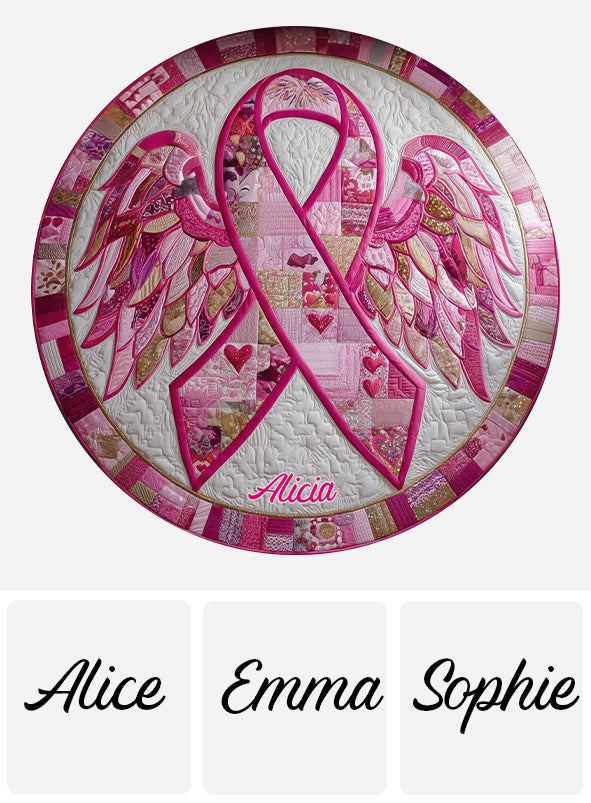 The Breast Cancer Ribbon Quilted - Personalized Breast Cancer Awareness Round Rug