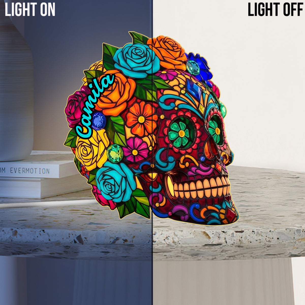 Beautiful Sugar Skull - Personalized Skull Acrylic LED Night Light