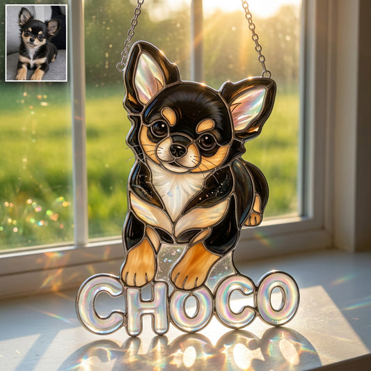 Jedes Haustierfoto - Personalisierter Hund 3D-gedruckter Glas-Sonnenfänger