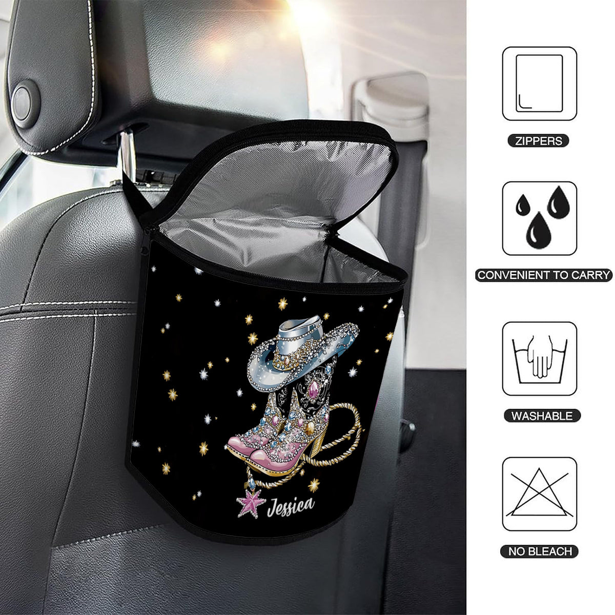 Cool Cowgirl - Personalized Cowgirl Portable Car Trash Can/ Organizer