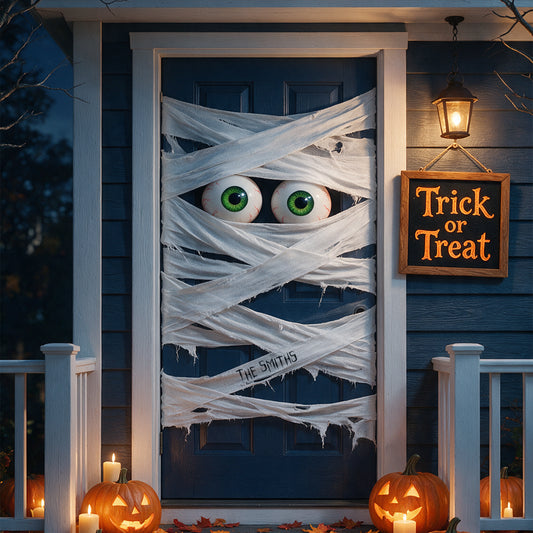 Mummy Wrapped Door for Halloween Porch - Personalized Halloween Door Sticker