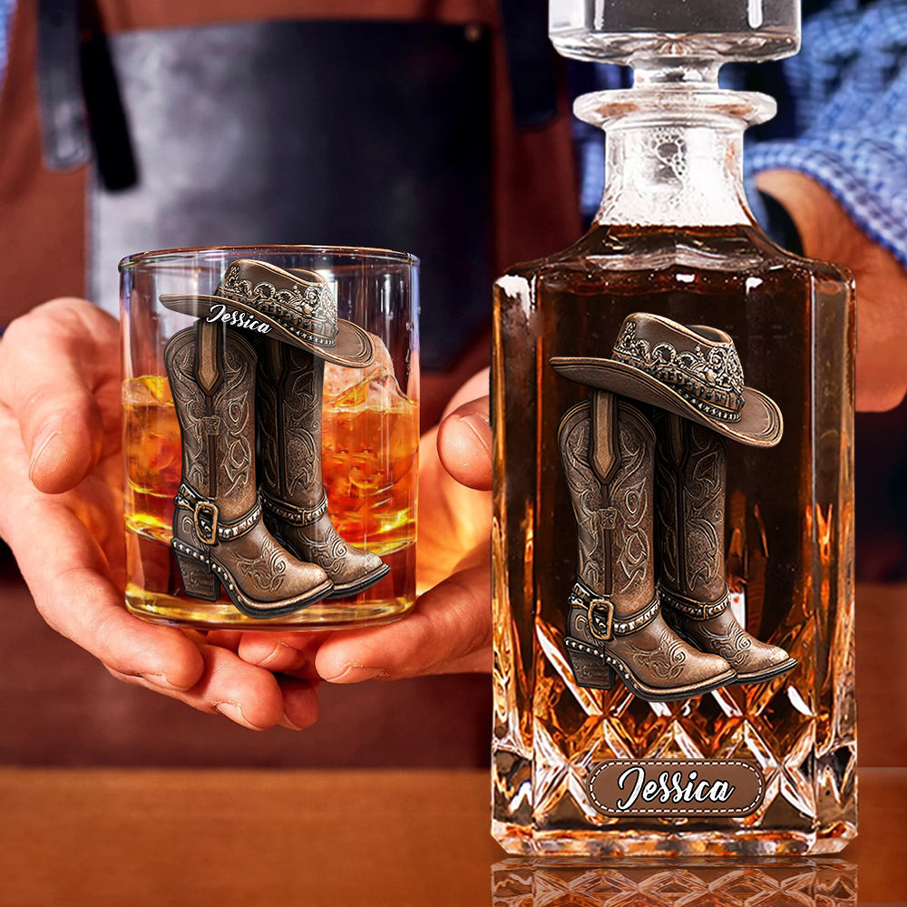 Western Spirit - Coffret carafe à whisky personnalisée Cowgirl