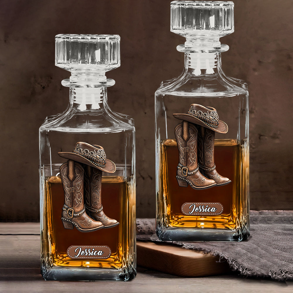 Western Spirit - Coffret carafe à whisky personnalisée Cowgirl