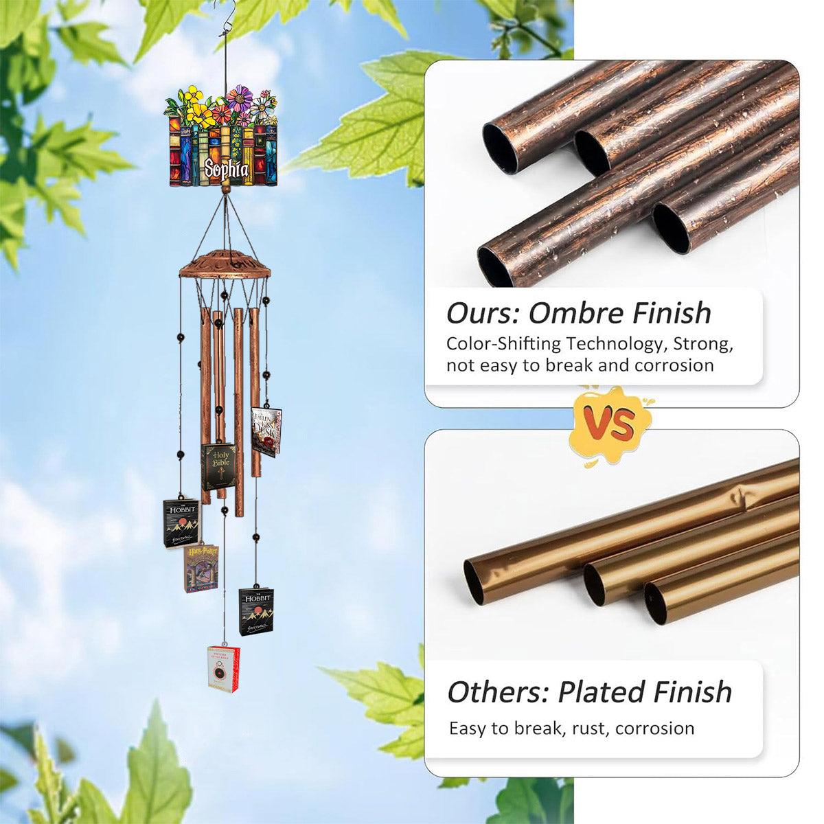 Custom Favorite Book - Personalized Book Wind Chime With Charms