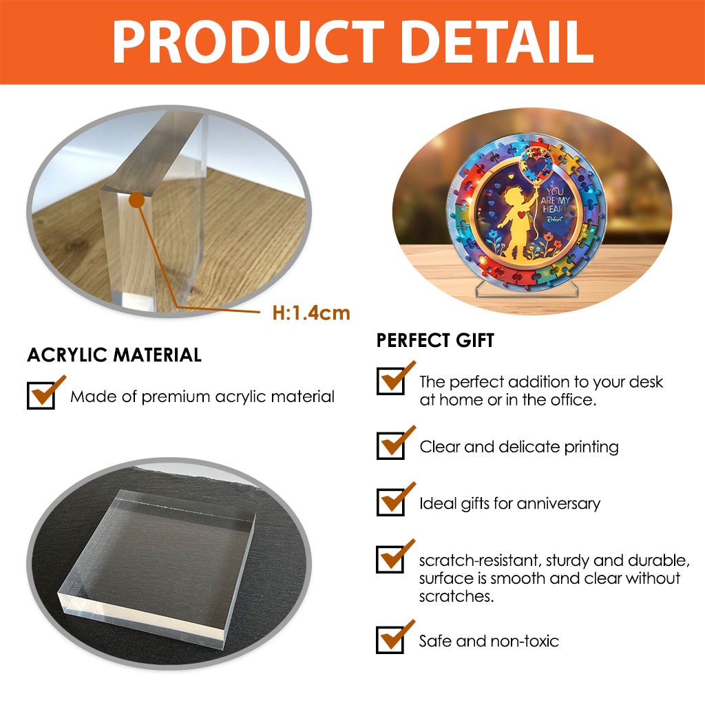 You Are My Heart - Personalized Autism Awareness Custom Shaped Acrylic Plaque