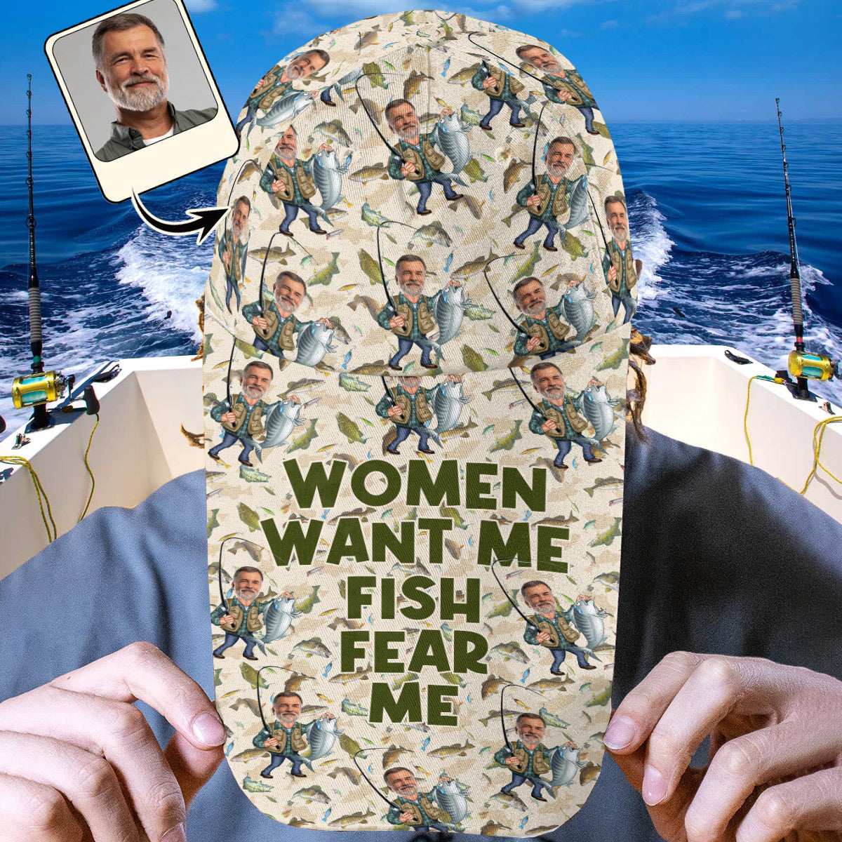 Les femmes me veulent, les poissons me craignent - Chapeau de pêche à visière extra longue personnalisé avec caricature humoristique