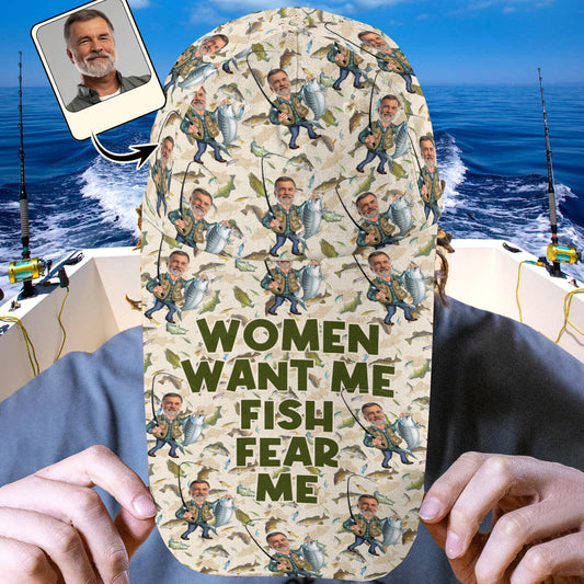 Les femmes me veulent, les poissons me craignent - Chapeau de pêche à visière extra longue personnalisé avec caricature humoristique