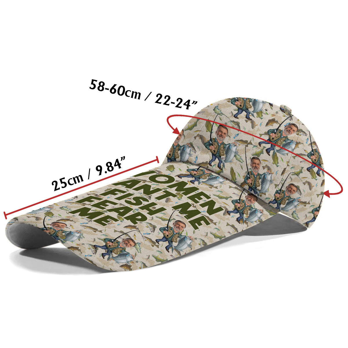 Les femmes me veulent, les poissons me craignent - Chapeau de pêche à visière extra longue personnalisé avec caricature humoristique