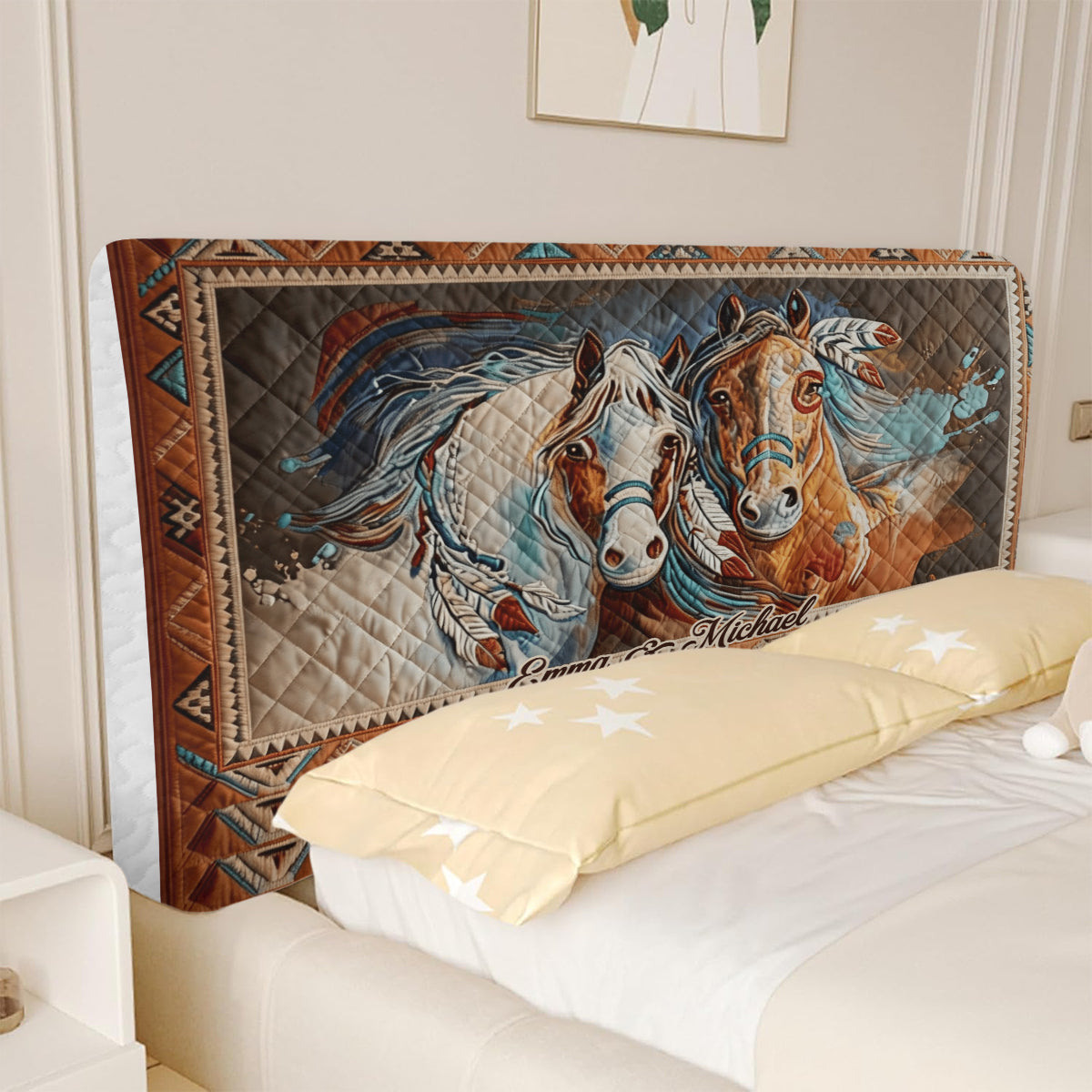 Couple de chevaux - Housse de tête de lit personnalisée pour chevaux