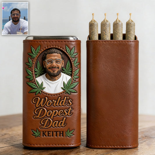 Cannabis-Liebhaber, der coolste Papa der Welt - Personalisierte Weed Leder Pre-Roll Humidor Box