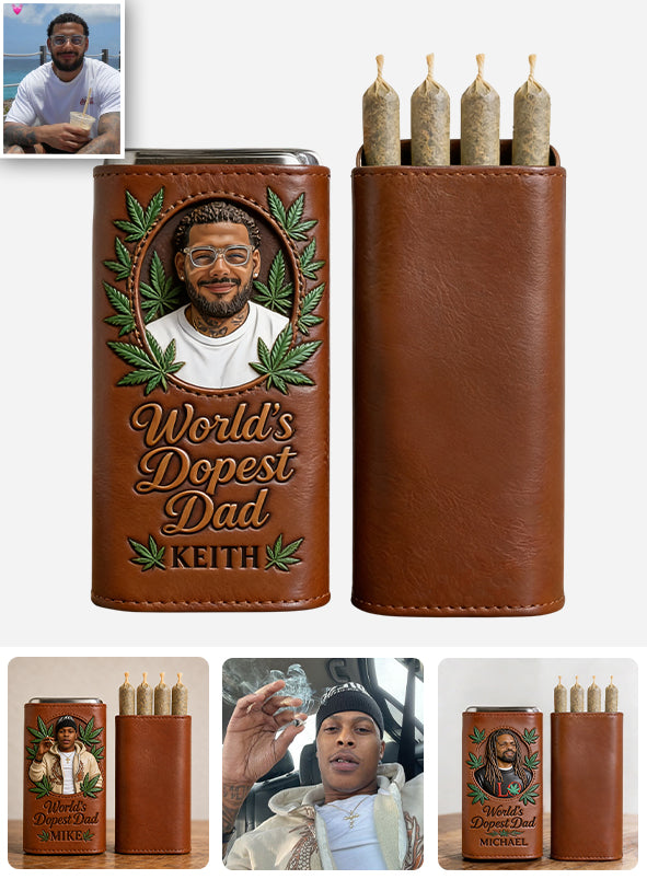 Cannabis Enthusiast, World's Dopest Dad - Personalized Weed Leather Pre-roll Humidor Case