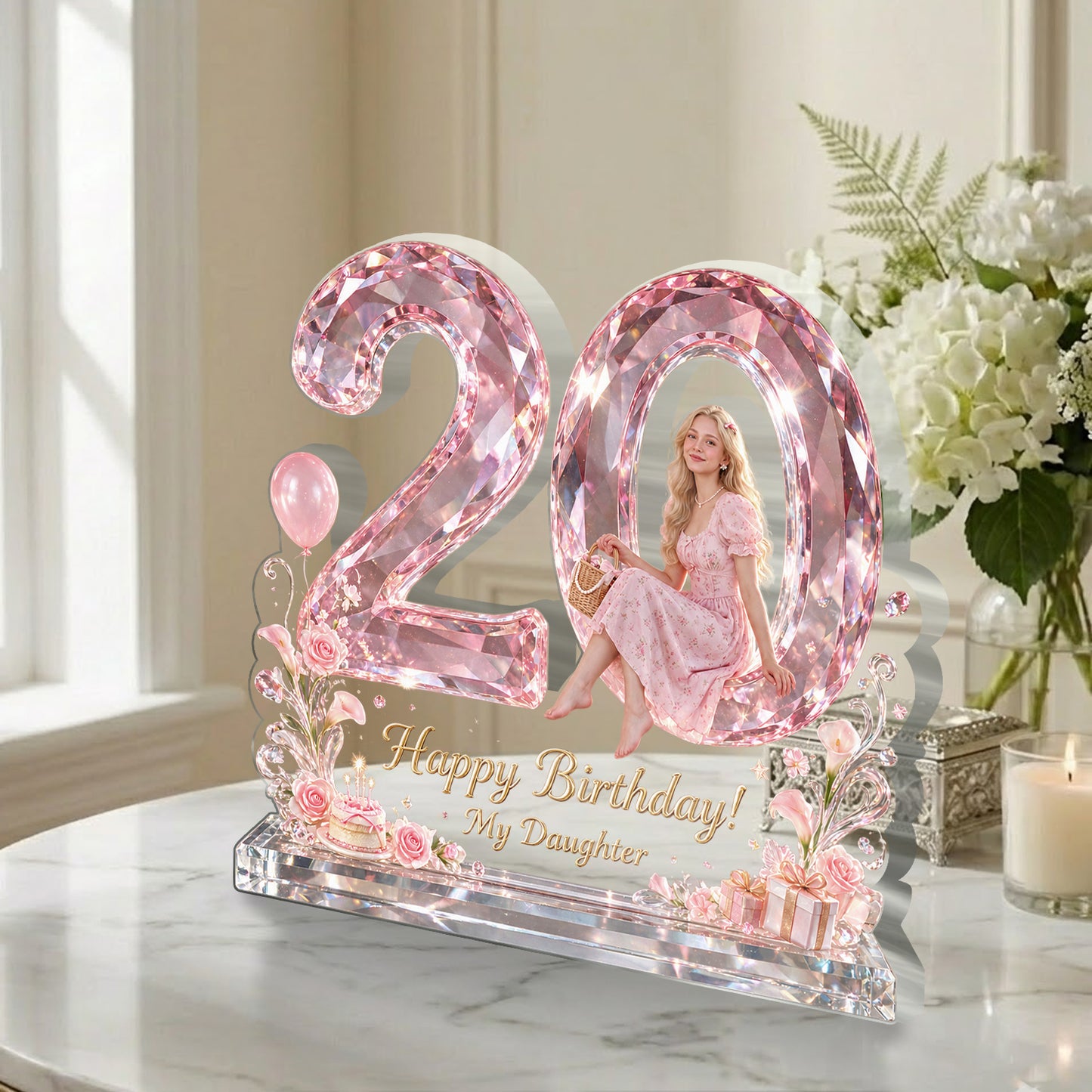 Custom Age Birthday Gift - Personalized Birthday 2-Side Printed Acrylic Plaque