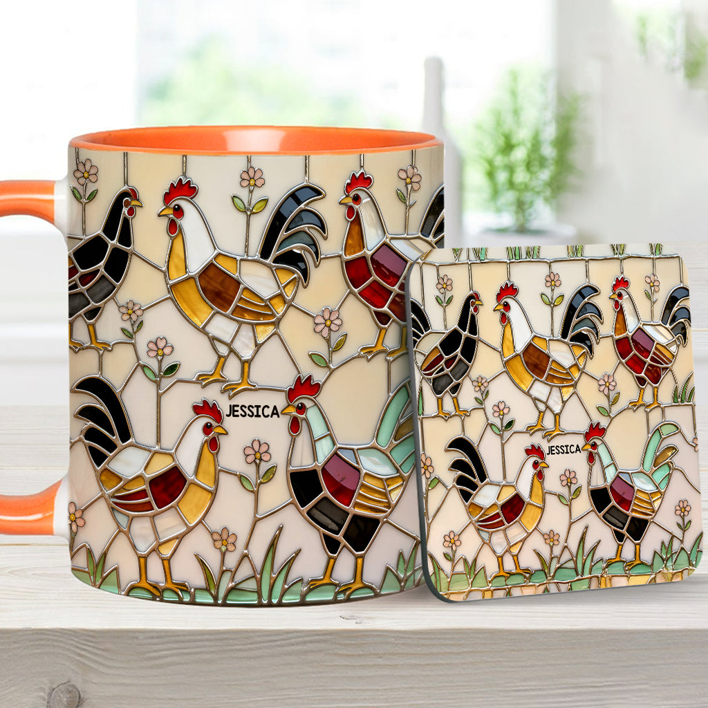 Hühnerfarm – Personalisierte Tasse und Untersetzer mit Hühnermotiv