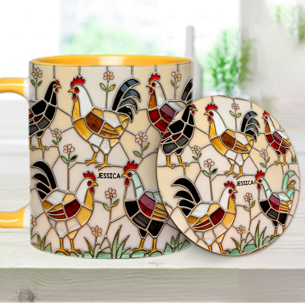Hühnerfarm – Personalisierte Tasse und Untersetzer mit Hühnermotiv