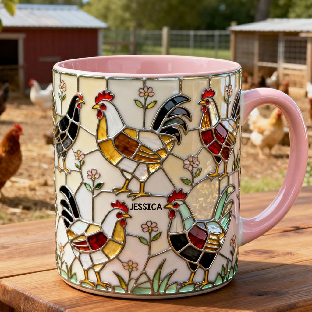 Hühnerfarm – Personalisierte Tasse und Untersetzer mit Hühnermotiv