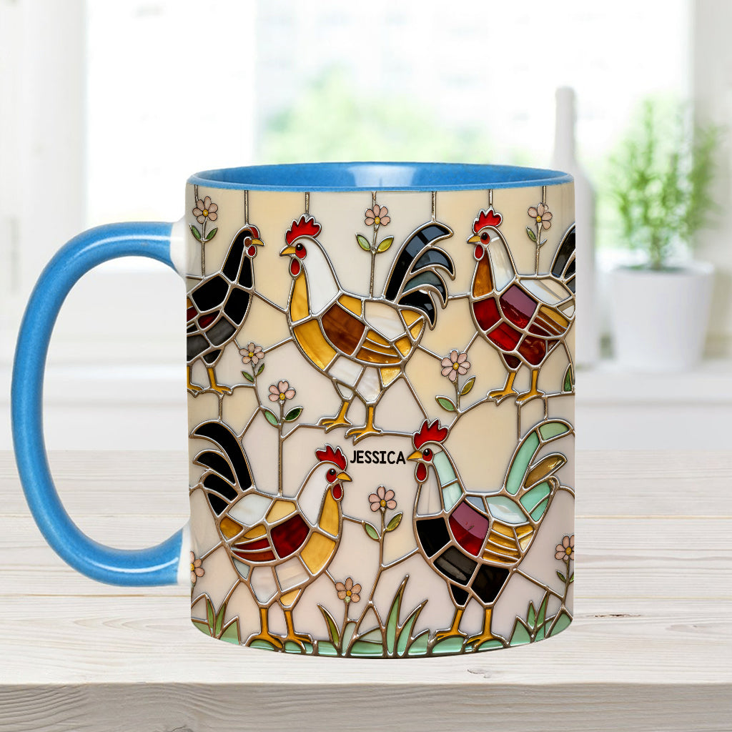 Hühnerfarm – Personalisierte Tasse und Untersetzer mit Hühnermotiv