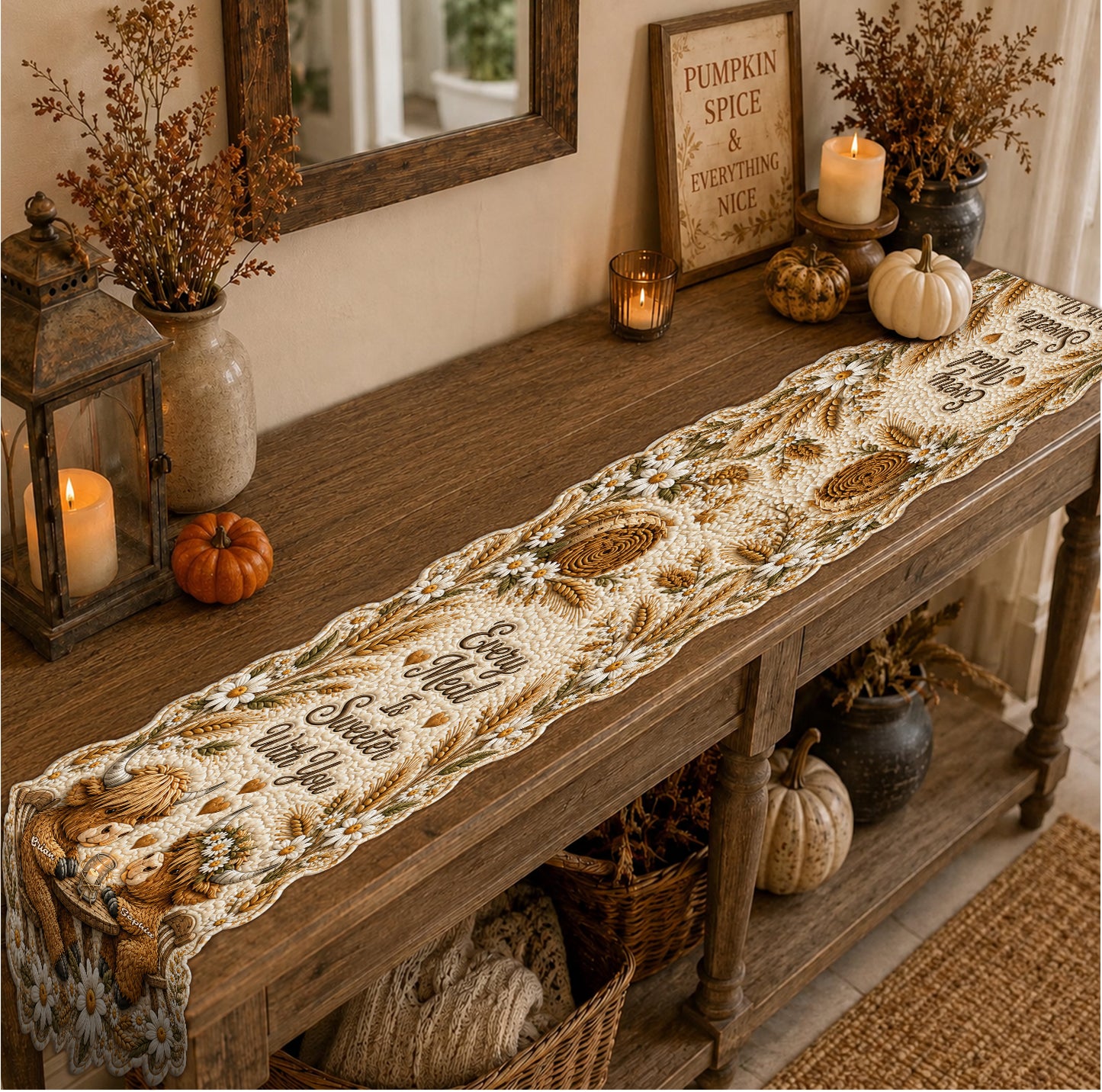 Every Meal Is Sweeter With You - Personalized Highland Cow Table Runner Custom Shape