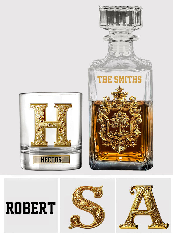 Initial Custom Drink Set For All Family - Personalized Family Whiskey Decanter Set