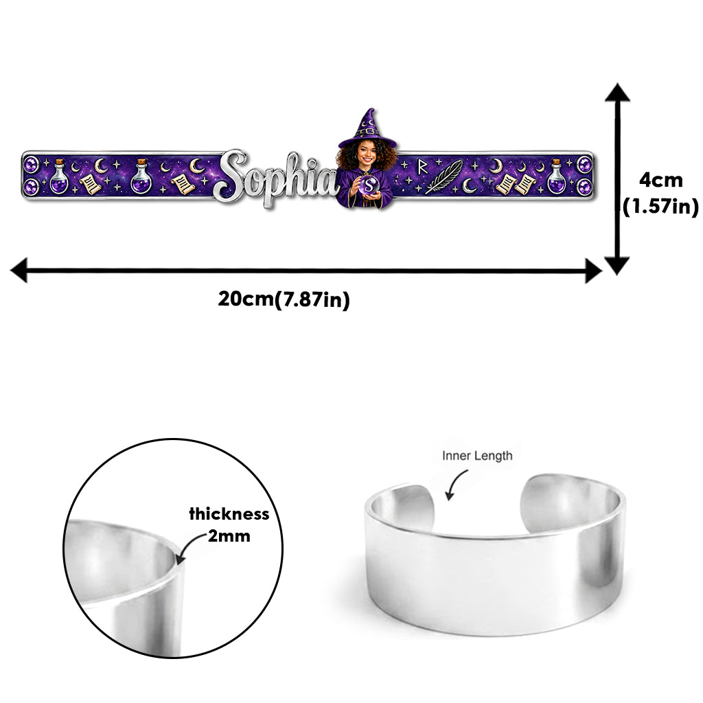 Witch Name Bracelet Magical Girl - Personalized Witch Shaped Cuff Bracelet