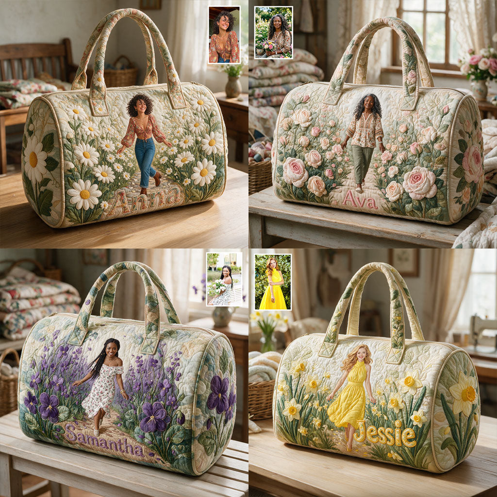 Birth Month Flower - Personalized Self Love Quilted Duffle Bag