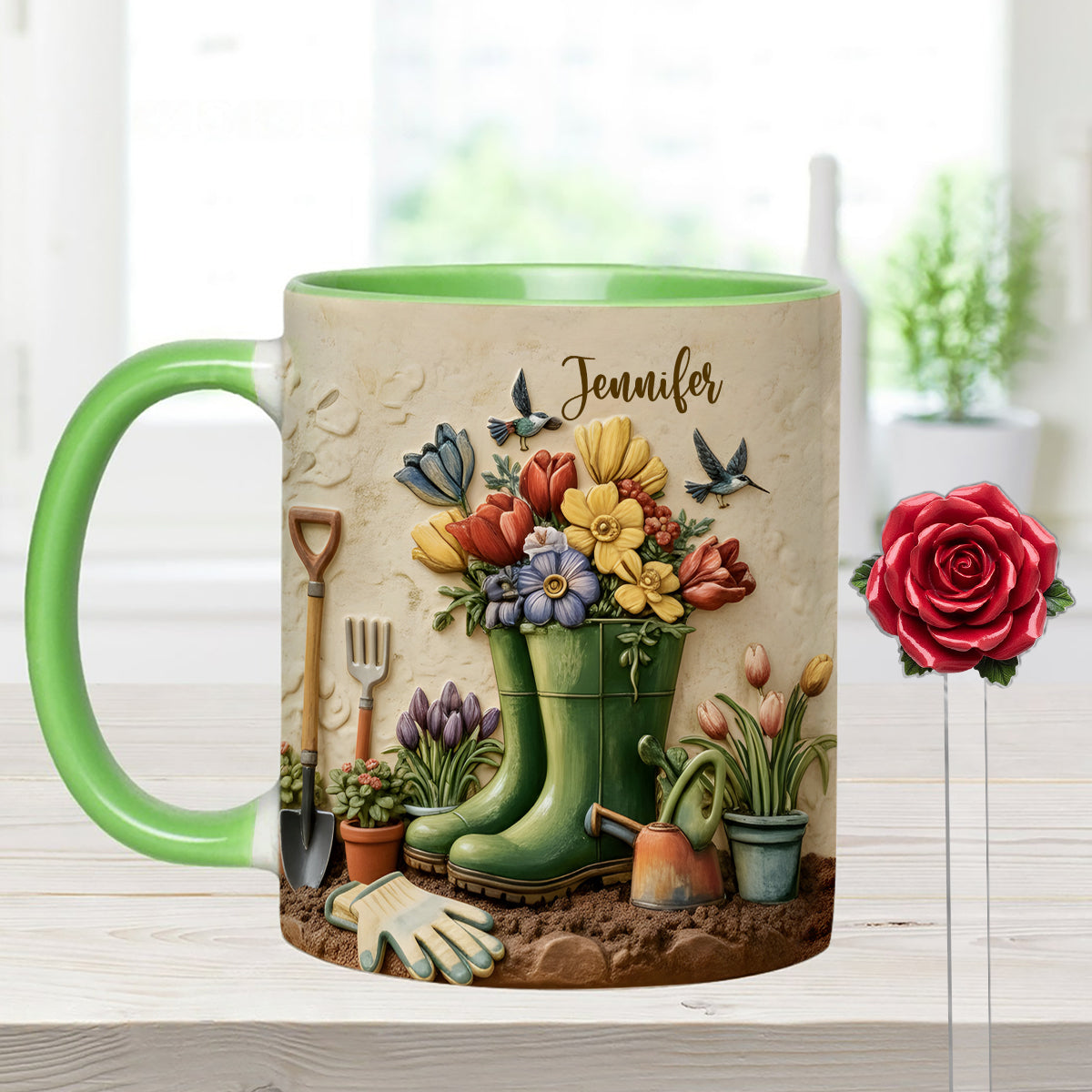 J'adore le jardinage - Mug décoratif personnalisé avec agitateurs en acrylique
