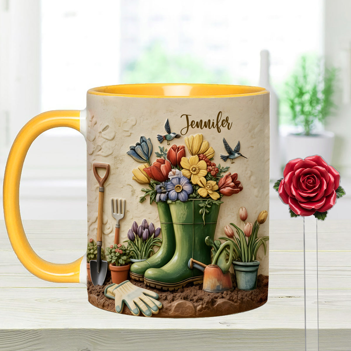 J'adore le jardinage - Mug décoratif personnalisé avec agitateurs en acrylique